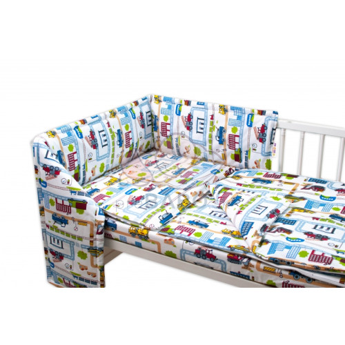 Baby Nellys 3-dielna sada Mantinel s obliečkami - Stavebné stroje, biela, 135 x 100
