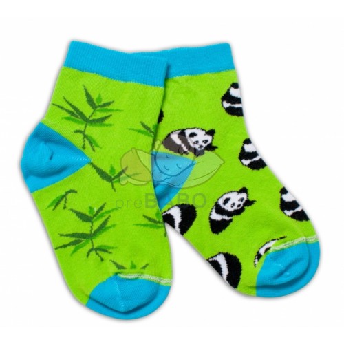 Baby Nellys Bavlnené veselé ponožky  Panda - zelené, veľ. 104/116