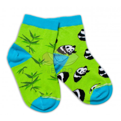 Baby Nellys Bavlnené veselé ponožky  Panda - zelené, veľ. 122/128