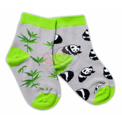 Baby Nellys Bavlnené veselé ponožky  Panda - sivé, veľ. 104/116