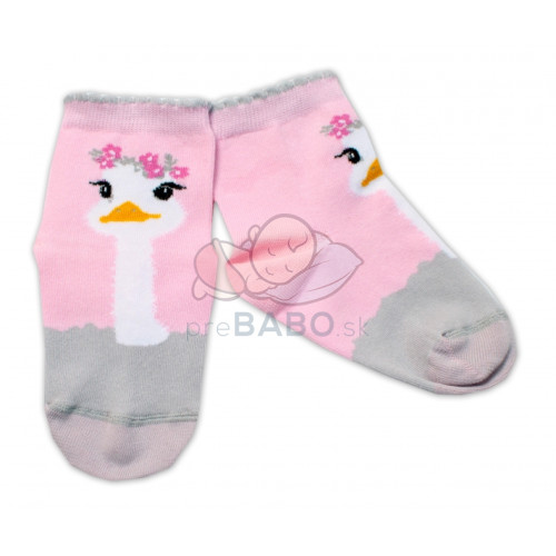 Baby Nellys Bavlnené ponožky Pštros - svetlo růžové, veľ. 122/128