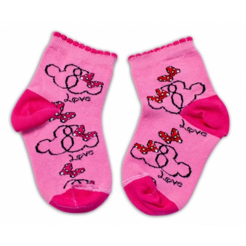 Baby Nellys Bavlnené ponožky Minnie Love - tmavo růžové, veľ. 104/116