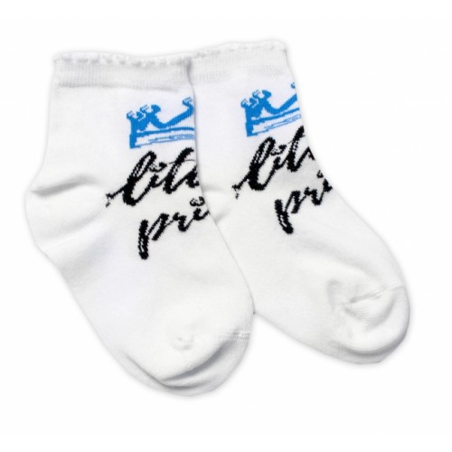 Baby Nellys Bavlnené ponožky Little prince - biele, veľ. 104/116