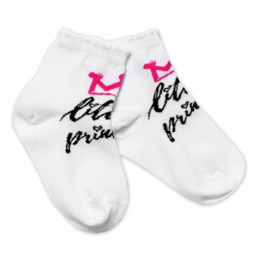 Baby Nellys Bavlnené ponožky Little princess - biele, veľ. 104/116