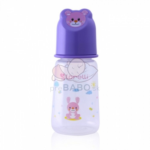 Dojčenská fľaštička Lorelli 125 ml s vikom v tvare zvieraťa, violet
