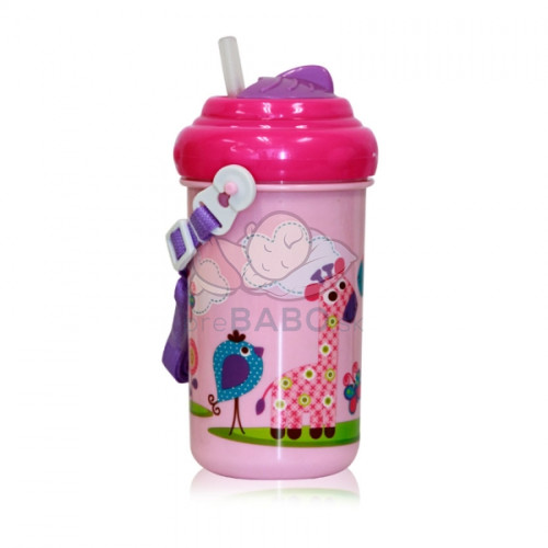 Dětský pohár na pitie Lorelli se slámkou 300 ml FUNNY ZOO pink