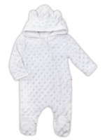 Baby Nellys Kombinézka /overal Minky s kapucňou a uškami - biela, veľ. 80