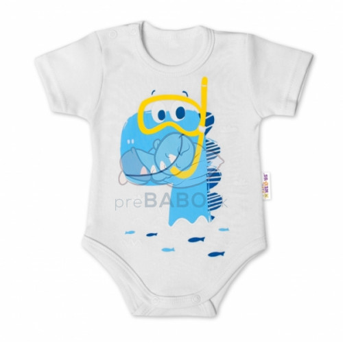 Baby Nellys Bavlnené dojčenské body, kr. rukáv, Drak Eda - biele, veľ. 62