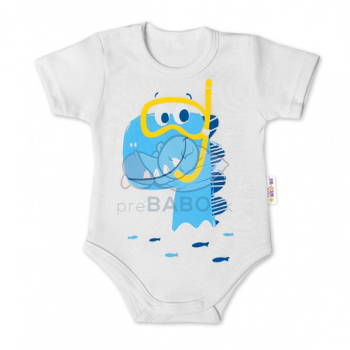 Baby Nellys Bavlnené dojčenské body, kr. rukáv, Drak Eda - biele, veľ. 74