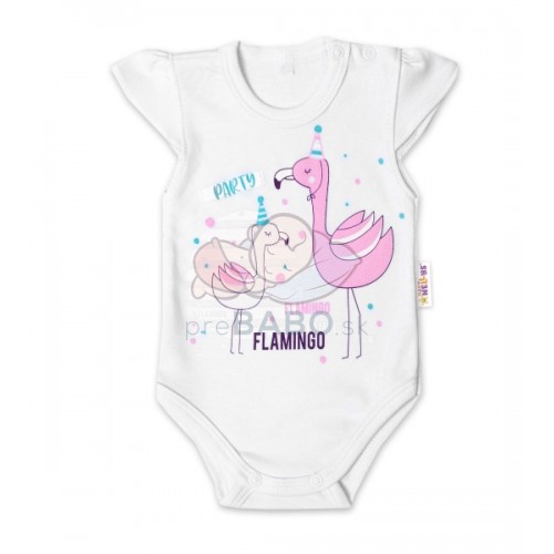 Baby Nellys Bavlnené dojčenské body, kr. rukáv, Flamingo - biele