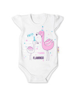 Baby Nellys Bavlnené dojčenské body, kr. rukáv, Flamingo - biele, veľ. 68