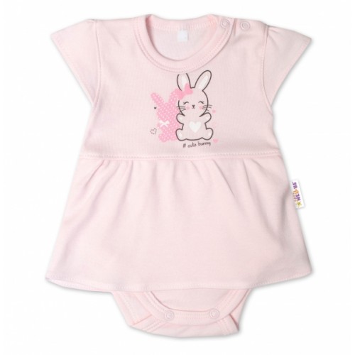 Baby Nellys Bavlnené dojčenské sukničkobody, kr. rukáv, Cute Bunny - sv. růžové, veľ. 86
