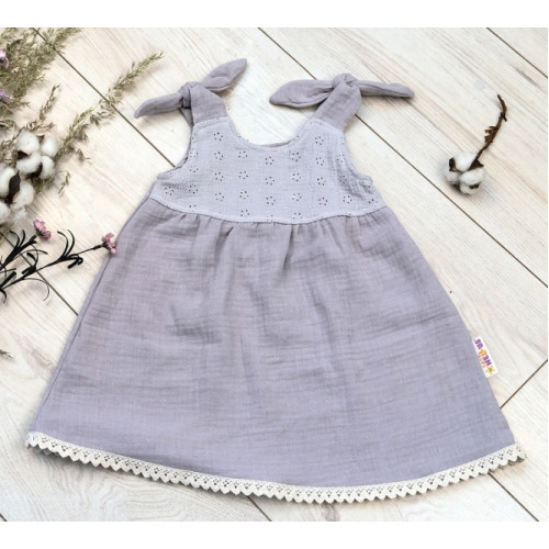 Baby Nellys Letné ľahučké mušelínové šaty Summer - šedé