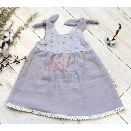 Baby Nellys Letné ľahučké mušelínové šaty Summer - šedé , veľ. 68/74