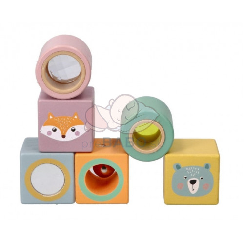 Adam Toys Farebné, drevené kocky s rolničkou Zvieratka