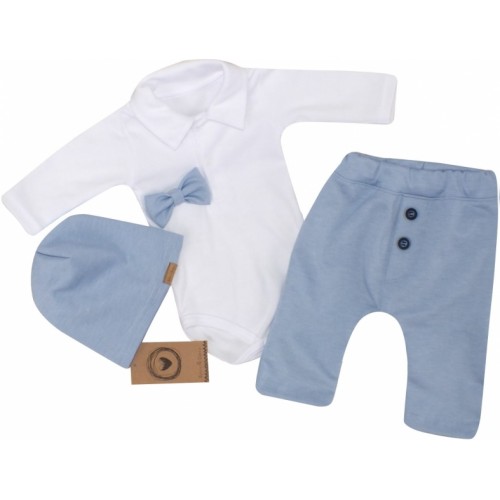 Z&Z 4-dielna sada Elegant Boy, body, nohavice, motýlik a čiapky, modrá/biela