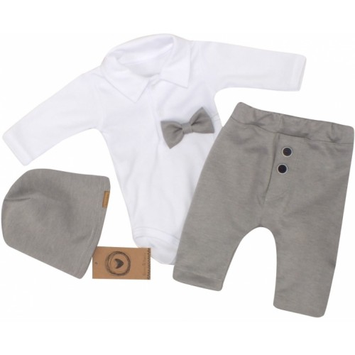 Z&Z 4-dielna sada Elegant Boy, body, nohavice, motýlik a čiapky, sivá/biela, veľ.62