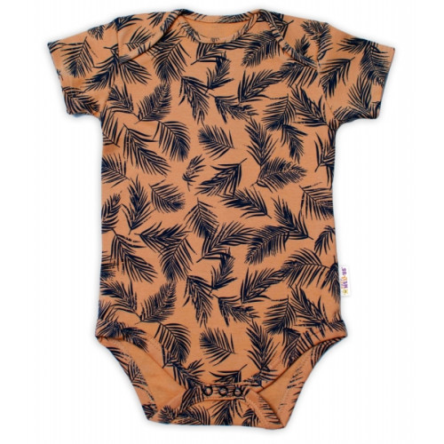 Baby Nellys Bavlnené body krátky rukáv, Palmy - medové
