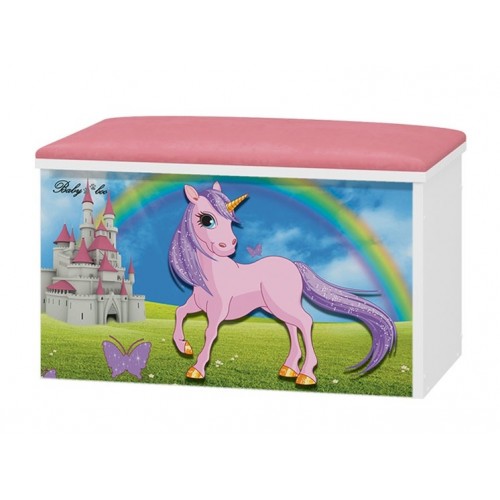 Babyboo Box na hračky s motívom Unicorn + čalúnené sedadlo