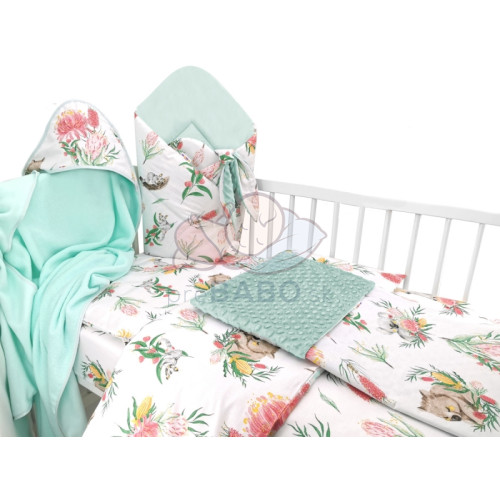 Baby Nellys 6-dielna výhod. súprava pre bábätko s darčekom,135 x 100 Exotika, biela/mátová