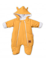 Baby Nellys ® Kombinézka s dvojitým zapínaním, s kapucňou a uškami - horčicová, veľ. 62