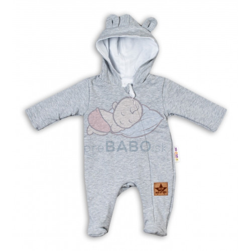 Baby Nellys Dojčenský teplákový overal s kapucňou - sivý, veľ. 86