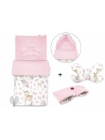 Baby Nellys 3-dielna sada fusak + vankúšik + rukávnik, Srnka a Růže - růžový