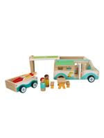 Adam Toys Drevený auto karavan s prívesom a príslušenstvom