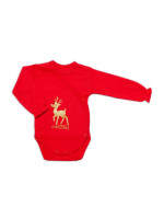 Mamatti Dojčenské body dlhý rukáv, zapínanie bokom, Christmas, červená/zlatá