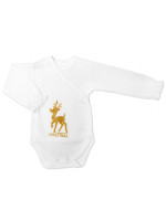 Mamatti Dojčenské body dlhý rukáv, zapínanie bokom, Christmas, biela/zlatá
