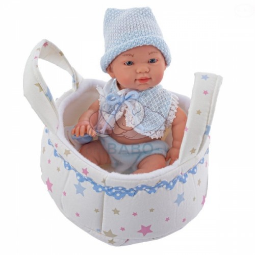 Nines Bábika 21 cm, mini Baby v košíku-modrá