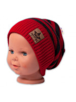 BABY NELLYS Jesenná/zimní prúžkovaná čiapka - červená/grafit