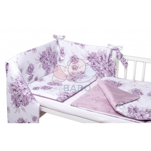 BABY NELLYS 3-dielna sada Mantinel s obliečkami, bavlna/velvet, Plameniak - slivkový
