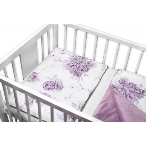 BABY NELLYS 3-dielna sada Mantinel s obliečkami, bavlna/velvet, Plameniak - slivkový