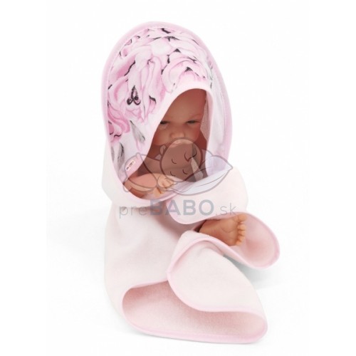 Baby Nellys Termoosuška s kapucňou pre bábiky, Plameniak, 45x45cm, ružová