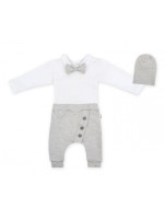 Baby Nellys 3-dielna sada Hubert, body s motýlikom, tepláčiky a čiapočka - sivá, veľ. 98