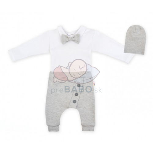 Baby Nellys 3-dielna sada Hubert, body s motýlikom, tepláčiky a čiapočka - sivá, veľ. 98
