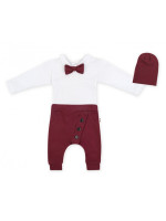 Baby Nellys 3-dielna sada Hubert, body s motýlikom, tepláčiky a čiapočka - bordo, veľ. 80