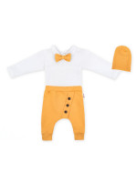 Baby Nellys 3-dielna sada Hubert, body s motýlikom, tepláčiky a čiapočka - hořčica, veľ.92