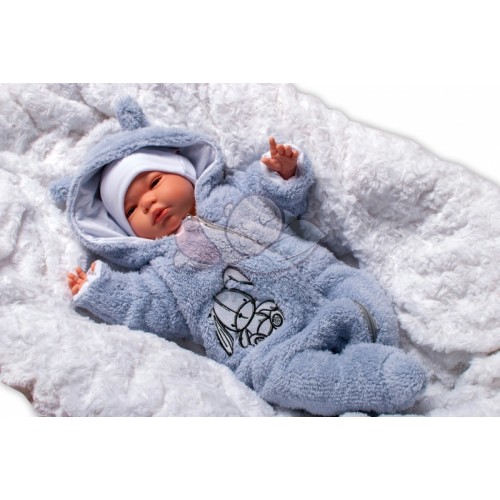 Baby Nellys Chlpáčkový overálek s kapucňou, Cute Bunny - modrý