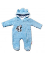 Baby Nellys Chlpáčkový overálek s kapucňou, Cute Bunny - modrý, veľ. 62