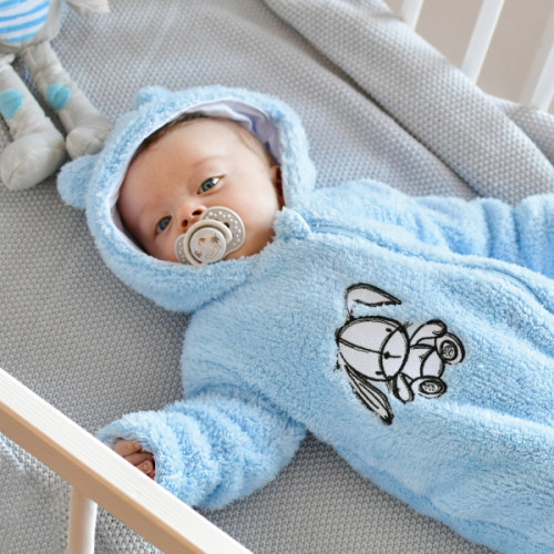 Baby Nellys Chlpáčkový overálek s kapucňou, Cute Bunny - svetlo ružový, veľ. 68