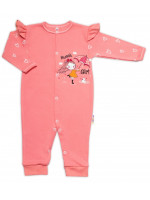 Baby Nellys Bavlnený dojčenský overal bez šľapiek Sweet Girl, losos, marhuľa, veľ. 74