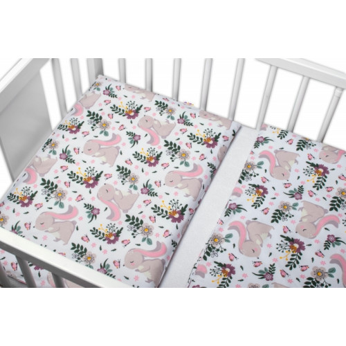 Baby Nellys 2-dielne bavlnené obliečky Zajačik na lúke - ružová, biela
