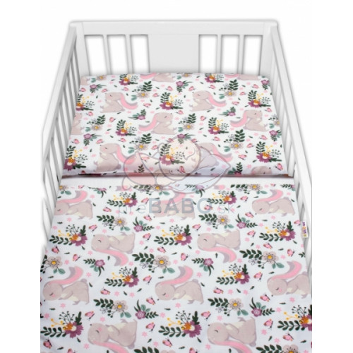 Baby Nellys 2-dielne bavlnené obliečky Zajačik na lúke - ružová, biela, 135x100