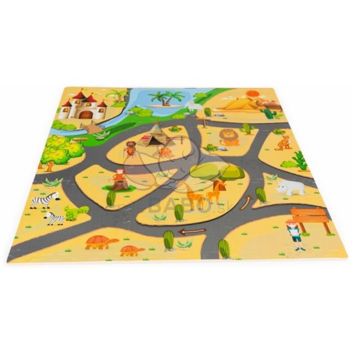 ECO TOYS Detské penové puzzle 93,5x93,5cm, hracia deka, podložka na zem Safari, 9 dielov