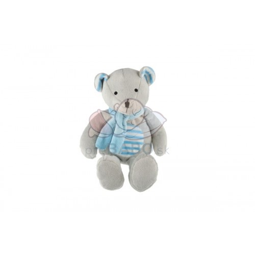 Medveď/Medvedík sediaci so šálom plyš 19cm šedivo-modrý v sáčku 0+