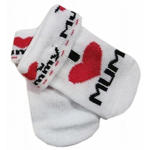 Dojčenské bavlnené ponožky I Love Mum, biele s potlačou
