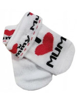 Dojčenské bavlnené ponožky I Love Mum, biele s potlačou, veľ. 68/74