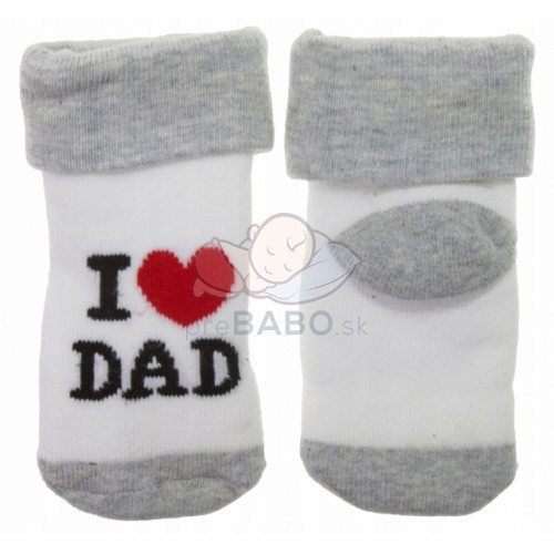 Dojčenské froté bavlnené ponožky I Love Dad, bielo/sivé 80/86